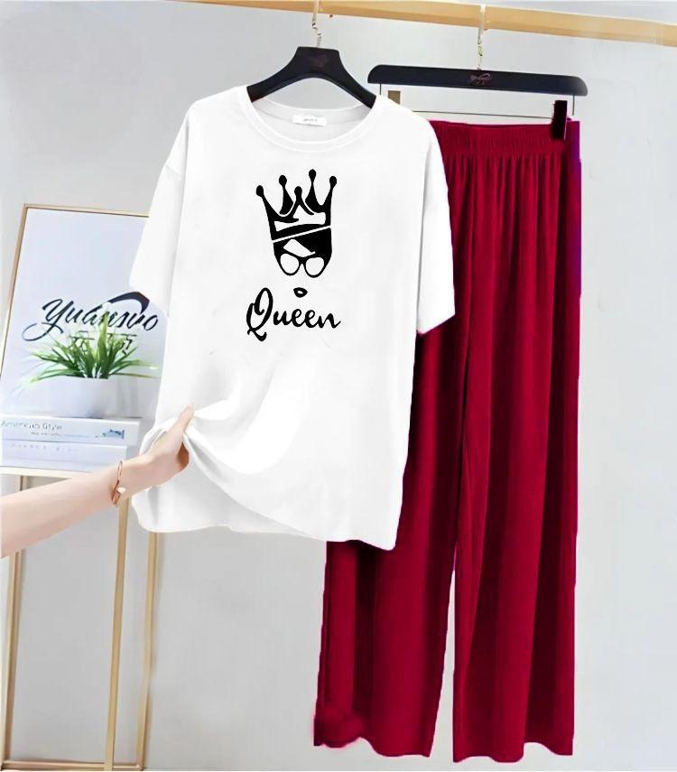 Casual White T-Shirt & Maroon Trouser Set